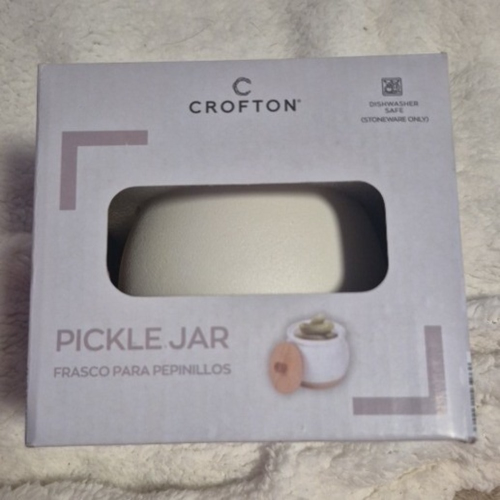 Crofton Pickle Jar White Stoneware with Wood Lid Kitchen Storage Canister New